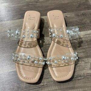 A New Day Beige Sandals with Clear Pearl Straps